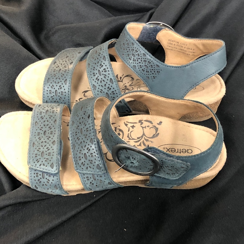 Aetrex Lilly Adjustable Quarter Strap Sandal Navy Cutout Sz 6.5